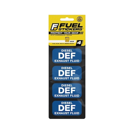 Fuel Stickers DEF Sticker, Diesel Exhaust Fluid Label: Fluid Safety, Hvy-Dty, White/Blue, 2''x1'', 4PK Z-2X1DEF-4PK